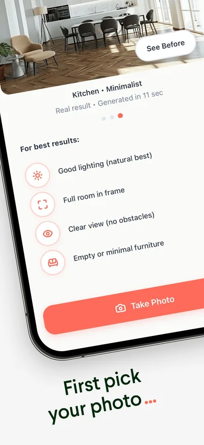 RoomSnap interior design style selection screen